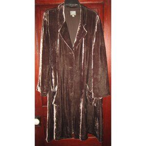 J. Jill Sz XL Velvet Duster Coat Jacket Silk Rayon Flared Victorian Pockets Long